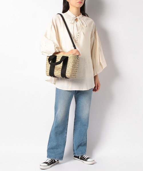Via Demizon（ビアデミゾン）の「ショルダーバッグ付きカゴバッグ（かごバッグ・レディース・ブラック/ベージュ/ネイビー/レッド・フリー）」の7枚目の写真