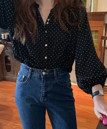 DAY CLOSET | レディース 小粒ドットとパールシャル風ボタンのブラウス(シャツ/ブラウス)