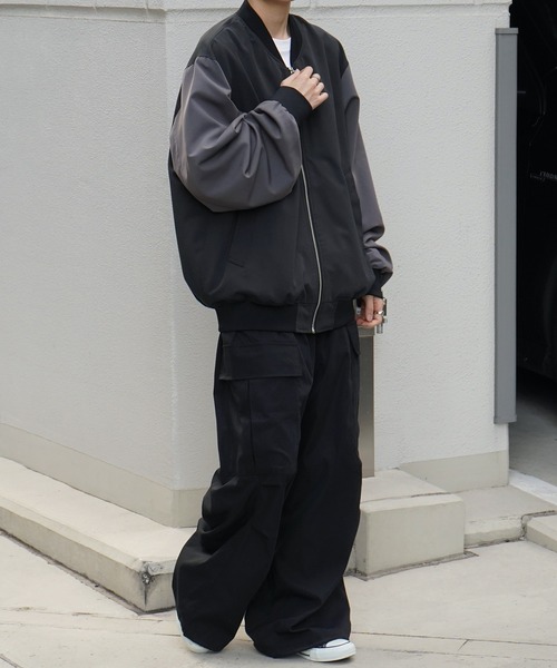 セール】ビッグシルエット スタンドネックブルゾン / MA-1リブブルゾン