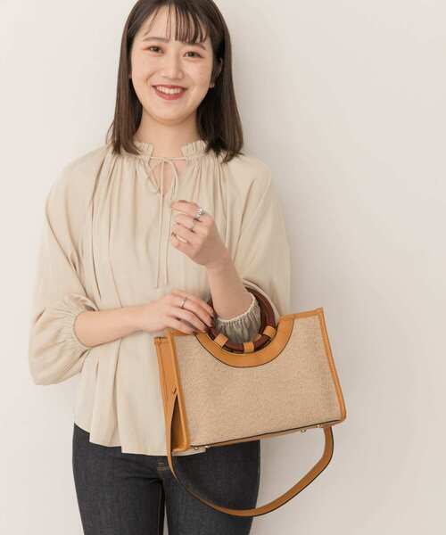 RODE SKO（ロデスコ）の「プチウッドハンドルスクエアトートバッグ（トートバッグ・レディース・ブラウン/マスタード/グレー系その他・ONE）」の4枚目の写真