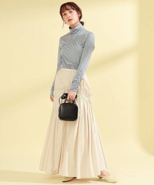 Ray BEAMS（レイビームス）の「Ray BEAMS / ストライプ アシメ ギャザー スカート（スカート・レディース・ベージュ/アイボリー・1/0）」の7枚目の写真