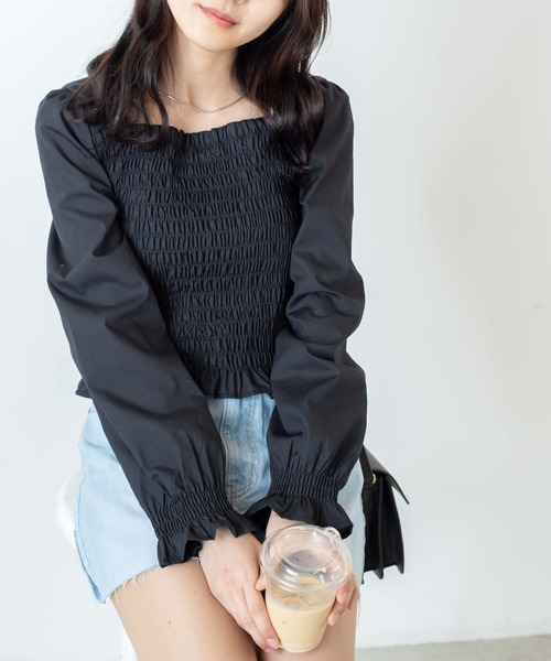 WEGO(ウィゴー)の「WEGO/シャーリングスクエアネックブラウス(シャツ/ブラウス・レディース・ブルー系その他2/ブラウン系その他2/ブラック/ホワイト・FREE)」の15枚目の写真