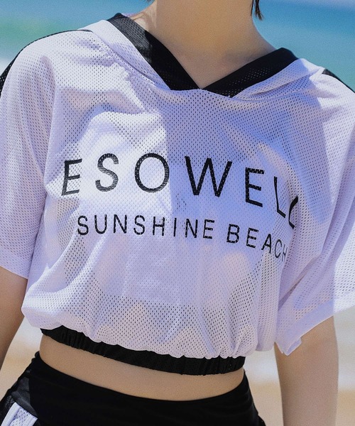 TeddyShop（テディショップ）の「レディース水着 モノトーンスポーティビキニ+半袖フード付きメッシュトップス 3点セット（水着・レディース・ホワイト・L/M/LL）」の6枚目の写真