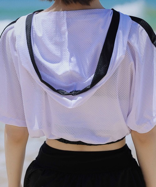 TeddyShop（テディショップ）の「レディース水着 モノトーンスポーティビキニ+半袖フード付きメッシュトップス 3点セット（水着・レディース・ホワイト・L/M/LL）」の2枚目の写真