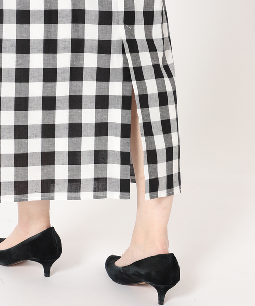 SLOBE IENA（スローブイエナ）の「ギンガムチェックリラックスアイラインスカート◆（スカート・レディース・ブラック系その他/オレンジ系その他・FREE）」の4枚目の写真