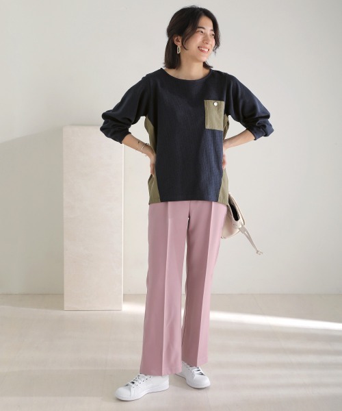 Bou Jeloud(ブージュルード)の「ワッフル異素材配色ドッキングプルオーバー(Tシャツ/カットソー・レディース・ネイビー/グレー/オフホワイト・FREE)」の21枚目の写真