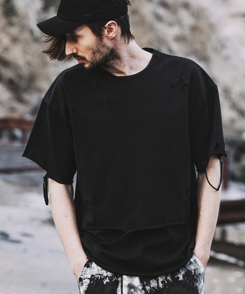 NO ID.(ノーアイディ)の「mt7859-クラッシュレイヤードBIG-T Tシャツ(Tシャツ/カットソー・メンズ・ブラック×ホワイト/ブラック/ホワイト・ONE SIZE)」の3枚目の写真
