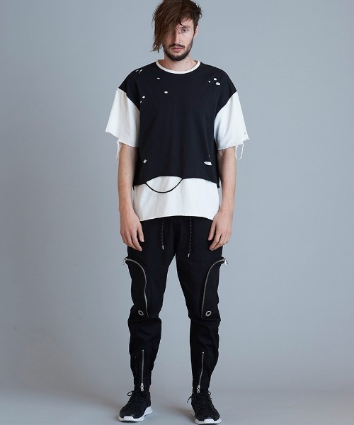 NO ID.(ノーアイディ)の「mt7859-クラッシュレイヤードBIG-T Tシャツ(Tシャツ/カットソー・メンズ・ブラック×ホワイト/ブラック/ホワイト・ONE SIZE)」の9枚目の写真