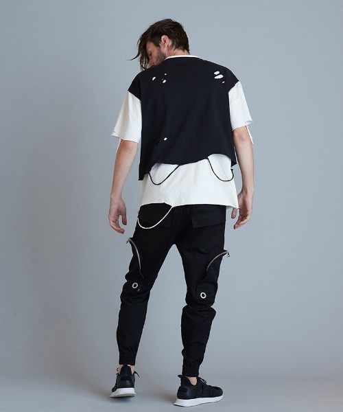NO ID.(ノーアイディ)の「mt7859-クラッシュレイヤードBIG-T Tシャツ(Tシャツ/カットソー・メンズ・ブラック×ホワイト/ブラック/ホワイト・ONE SIZE)」の16枚目の写真