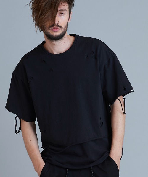 NO ID.(ノーアイディ)の「mt7859-クラッシュレイヤードBIG-T Tシャツ(Tシャツ/カットソー・メンズ・ブラック×ホワイト/ブラック/ホワイト・ONE SIZE)」の13枚目の写真