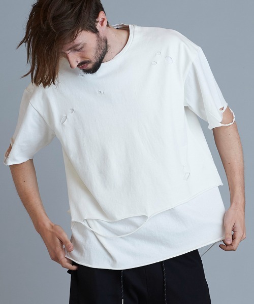 NO ID.(ノーアイディ)の「mt7859-クラッシュレイヤードBIG-T Tシャツ(Tシャツ/カットソー・メンズ・ブラック×ホワイト/ブラック/ホワイト・ONE SIZE)」の6枚目の写真