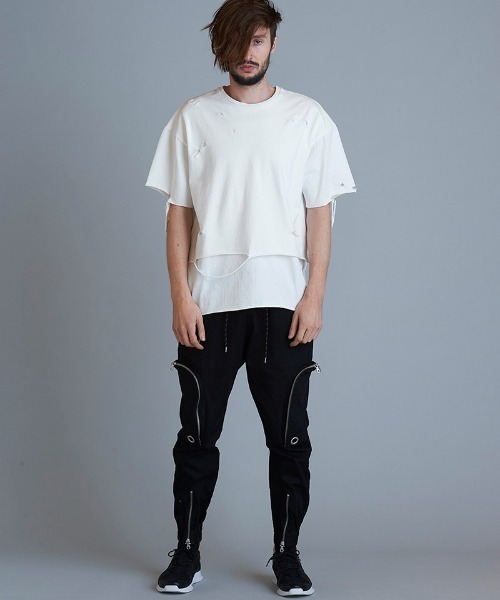 NO ID.(ノーアイディ)の「mt7859-クラッシュレイヤードBIG-T Tシャツ(Tシャツ/カットソー・メンズ・ブラック×ホワイト/ブラック/ホワイト・ONE SIZE)」の10枚目の写真