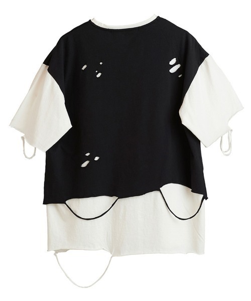 NO ID.(ノーアイディ)の「mt7859-クラッシュレイヤードBIG-T Tシャツ(Tシャツ/カットソー・メンズ・ブラック×ホワイト/ブラック/ホワイト・ONE SIZE)」の17枚目の写真