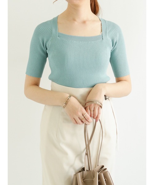 Te chichi（テチチ）の「スクエアネックリブニット（ニット/セーター・レディース・オフホワイト/ブルー/ブラック・ﾌﾘ-）」の3枚目の写真