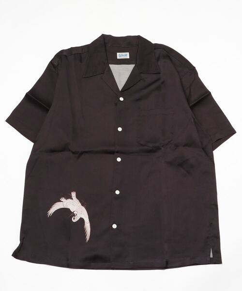 schott（ショット）の「# DS HAWAIIAN SHIRT“CRANE”/【直営限定】ハワイアンシャツ "クレーン"（シャツ/ブラウス・メンズ・アイボリー/ブラック・LARGE/X-LARGE/MEDIUM/XX-LARGE）」の2枚目の写真