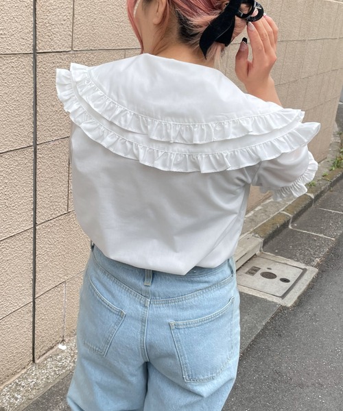 WEGO（ウィゴー）の「WEGO/ダブルフリルショートスリーブブラウス（シャツ/ブラウス・レディース・ホワイト・FREE）」の10枚目の写真