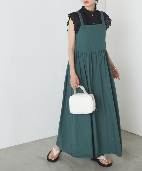 forksy.（フォルクシー）の「【forksy.】タイプライターバックリボンエプロンロングワンピース（ワンピース・レディース・ブラック/ピンク/ブルーグリーン・FREE）」の5枚目の写真