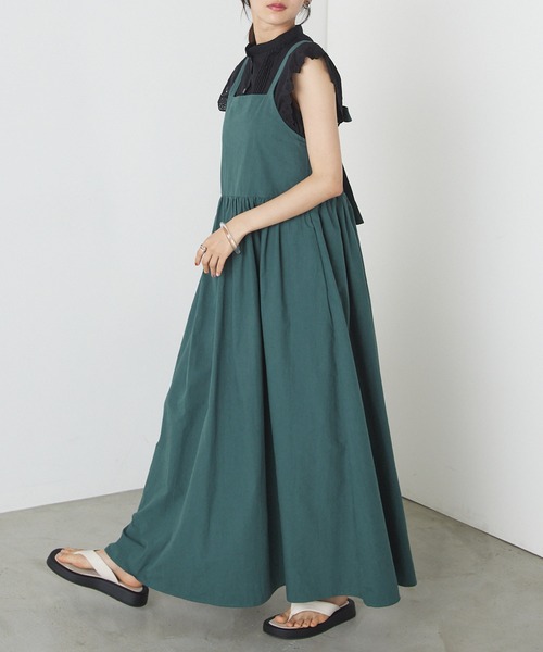 forksy.（フォルクシー）の「【forksy.】タイプライターバックリボンエプロンロングワンピース（ワンピース・レディース・ブラック/ピンク/ブルーグリーン・FREE）」の4枚目の写真