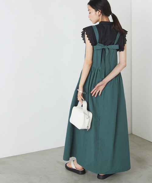 forksy.（フォルクシー）の「【forksy.】タイプライターバックリボンエプロンロングワンピース（ワンピース・レディース・ブラック/ピンク/ブルーグリーン・FREE）」の6枚目の写真