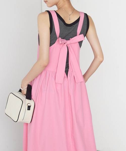 forksy.（フォルクシー）の「【forksy.】タイプライターバックリボンエプロンロングワンピース（ワンピース・レディース・ブラック/ピンク/ブルーグリーン・FREE）」の8枚目の写真