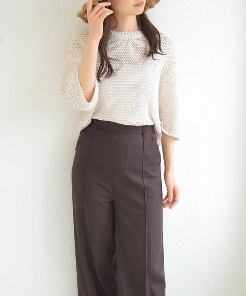 sango（sango）の「リネンストレートセンタータックパンツ（その他パンツ・レディース・ブラウン/キナリ/ライトベージュ・FREE）」の12枚目の写真