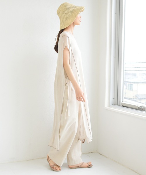 sango（sango）の「リネンストレートセンタータックパンツ（その他パンツ・レディース・ブラウン/キナリ/ライトベージュ・FREE）」の7枚目の写真