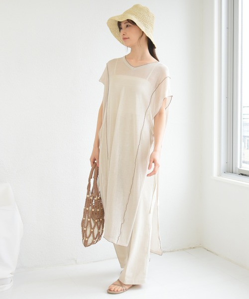 sango（sango）の「リネンストレートセンタータックパンツ（その他パンツ・レディース・ブラウン/キナリ/ライトベージュ・FREE）」の5枚目の写真