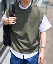 カルゼポンチカットベストセットバンドカラー半袖シャツ