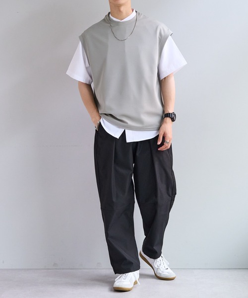 DISCOAT（ディスコート）の「カルゼポンチカットベストセットバンドカラー半袖シャツ（アンサンブル・メンズ・グレイッシュベージュ/カーキ/サックスブルー・MEDIUM/LARGE）」の13枚目の写真