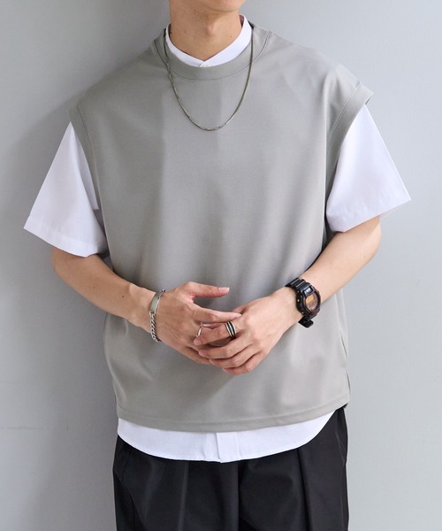 DISCOAT（ディスコート）の「カルゼポンチカットベストセットバンドカラー半袖シャツ（アンサンブル・メンズ・グレイッシュベージュ/カーキ/サックスブルー・MEDIUM/LARGE）」の21枚目の写真