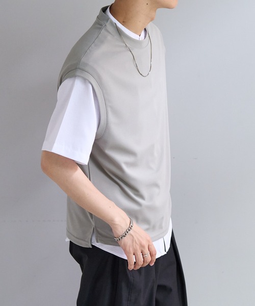 DISCOAT（ディスコート）の「カルゼポンチカットベストセットバンドカラー半袖シャツ（アンサンブル・メンズ・グレイッシュベージュ/カーキ/サックスブルー・MEDIUM/LARGE）」の9枚目の写真