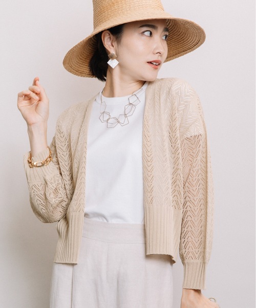ELVENCE DEUX（エルベンスドゥ）の「スカシショートＣＤ（カーディガン/ボレロ・レディース・ダークブラウン/ベージュ/グリーン・FREE）」の9枚目の写真