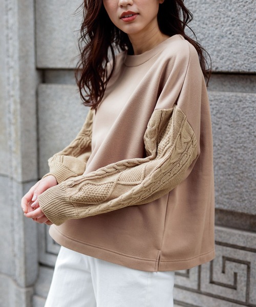 RANAN(ラナン)の「<アンチピリング>裏起毛袖ニットプルオーバー(Tシャツ/カットソー・レディース・サンドグレー/ブラック/チャコール・LL/M/L)」の2枚目の写真