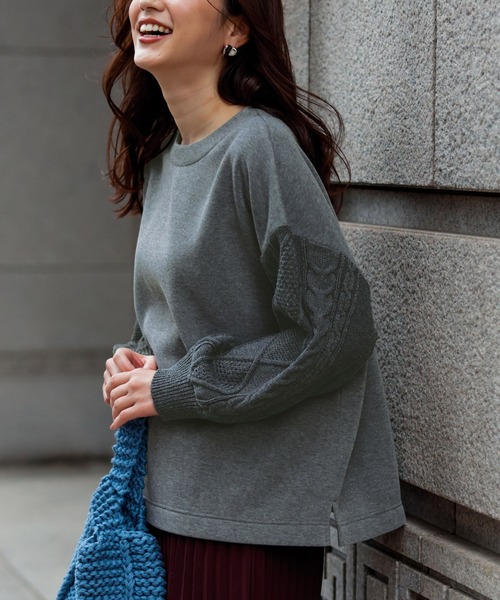 RANAN(ラナン)の「<アンチピリング>裏起毛袖ニットプルオーバー(Tシャツ/カットソー・レディース・サンドグレー/ブラック/チャコール・LL/M/L)」の3枚目の写真