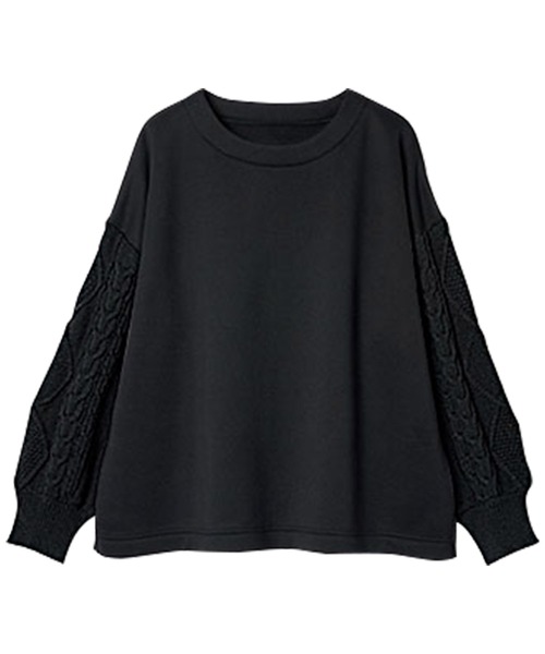 RANAN(ラナン)の「<アンチピリング>裏起毛袖ニットプルオーバー(Tシャツ/カットソー・レディース・サンドグレー/ブラック/チャコール・LL/M/L)」の1枚目の写真