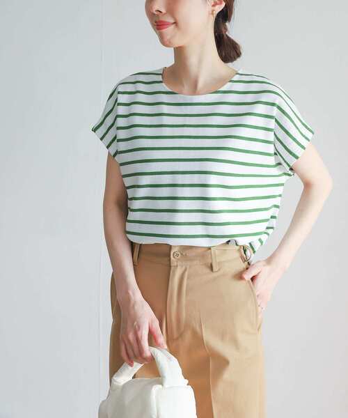 URBAN RESEARCH DOORS(アーバンリサーチドアーズ)の「2WAYスナップ釦畦ボーダーカットソー(Tシャツ/カットソー・レディース・ホワイト系その他/グリーン系その他/ブルー系その他・MEDIUM)」の7枚目の写真