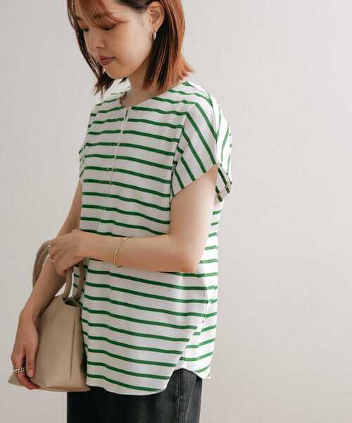 URBAN RESEARCH DOORS(アーバンリサーチドアーズ)の「2WAYスナップ釦畦ボーダーカットソー(Tシャツ/カットソー・レディース・ホワイト系その他/グリーン系その他/ブルー系その他・MEDIUM)」の18枚目の写真