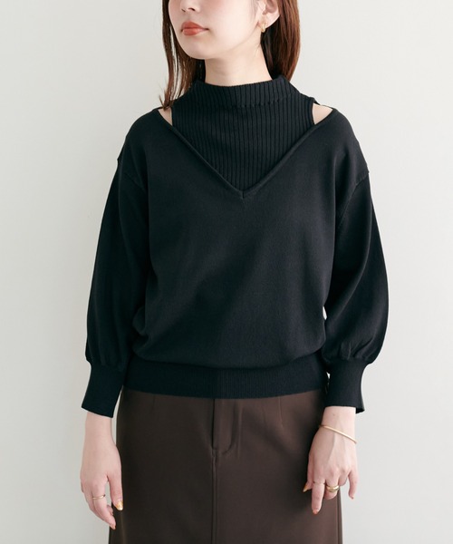 natural couture(ナチュラルクチュール)の「2022AWアイテム/チラ見せレイヤード風ニット(ニット/セーター・レディース・ライトベージュ/グリーン/ブラック・FREE)」の16枚目の写真