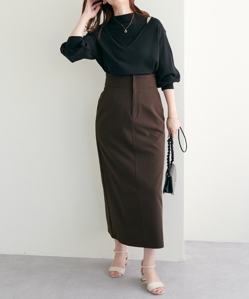 natural couture(ナチュラルクチュール)の「2022AWアイテム/チラ見せレイヤード風ニット(ニット/セーター・レディース・ライトベージュ/グリーン/ブラック・FREE)」の7枚目の写真