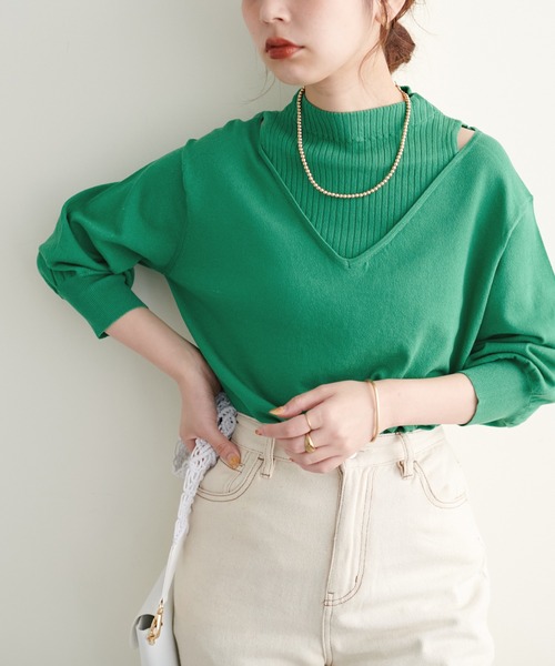 natural couture(ナチュラルクチュール)の「2022AWアイテム/チラ見せレイヤード風ニット(ニット/セーター・レディース・ライトベージュ/グリーン/ブラック・FREE)」の12枚目の写真