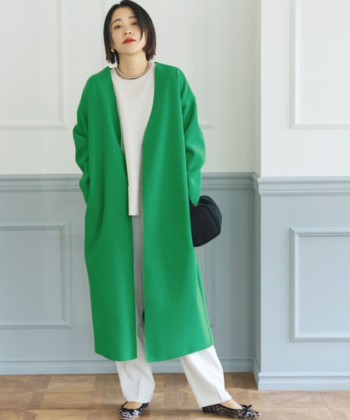 coca（coca）（コカ）の「洗える！ノーカラーアウター（ノーカラーコート・レディース・ライトブルー/ブラック/ベージュ/グリーン/ピンク系その他/ダークベージュ・M/L）」の5枚目の写真