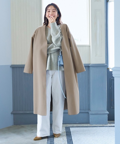 coca（coca）（コカ）の「洗える！ノーカラーアウター（ノーカラーコート・レディース・ライトブルー/ブラック/ベージュ/グリーン/ピンク系その他/ダークベージュ・M/L）」の14枚目の写真