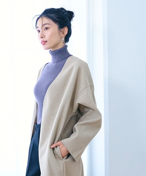 coca（coca）（コカ）の「洗える！ノーカラーアウター（ノーカラーコート・レディース・ライトブルー/ブラック/ベージュ/グリーン/ピンク系その他/ダークベージュ・M/L）」の12枚目の写真