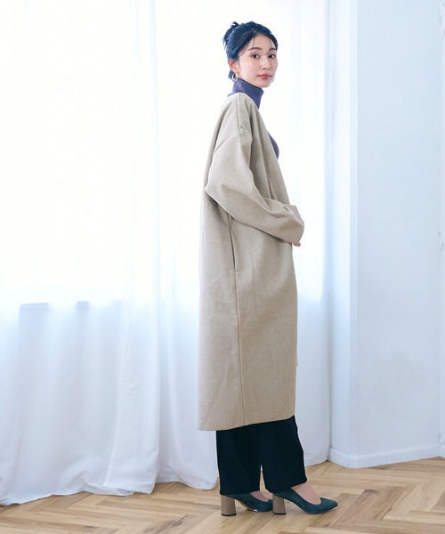 coca（coca）（コカ）の「洗える！ノーカラーアウター（ノーカラーコート・レディース・ライトブルー/ブラック/ベージュ/グリーン/ピンク系その他/ダークベージュ・M/L）」の11枚目の写真