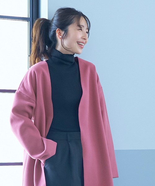 coca（coca）（コカ）の「洗える！ノーカラーアウター（ノーカラーコート・レディース・ライトブルー/ブラック/ベージュ/グリーン/ピンク系その他/ダークベージュ・M/L）」の9枚目の写真