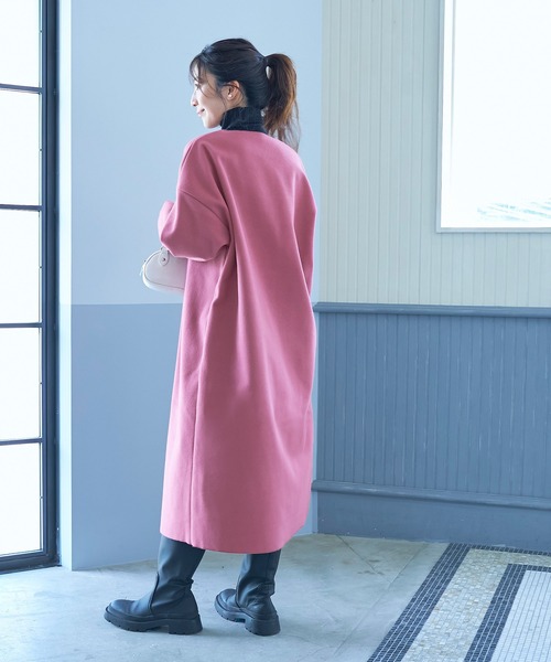 coca（coca）（コカ）の「洗える！ノーカラーアウター（ノーカラーコート・レディース・ライトブルー/ブラック/ベージュ/グリーン/ピンク系その他/ダークベージュ・M/L）」の8枚目の写真