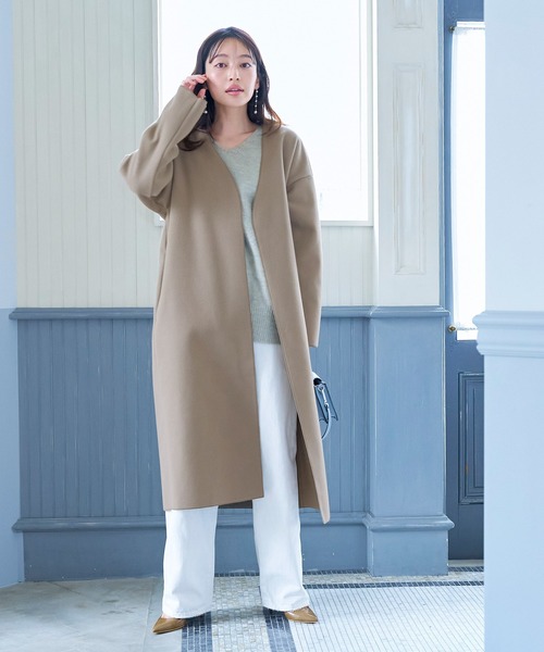 セール】洗える！ノーカラーアウター（ノーカラーコート）｜coca（coca