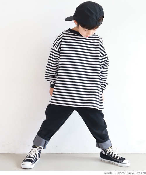 coca（coca）（コカ）の「キッズ ゆるっとボーダーTee（Tシャツ/カットソー・キッズ・ブラック/オレンジ・100/110/120/130）」の11枚目の写真