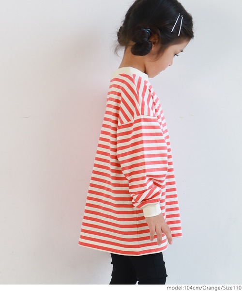 coca（coca）（コカ）の「キッズ ゆるっとボーダーTee（Tシャツ/カットソー・キッズ・ブラック/オレンジ・100/110/120/130）」の9枚目の写真