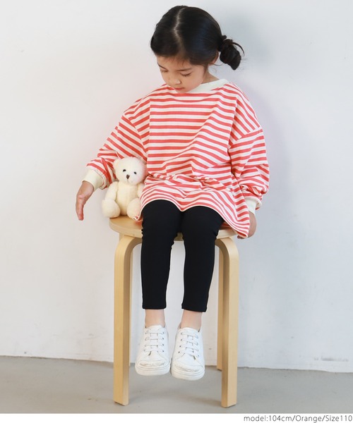 coca（coca）（コカ）の「キッズ ゆるっとボーダーTee（Tシャツ/カットソー・キッズ・ブラック/オレンジ・100/110/120/130）」の4枚目の写真